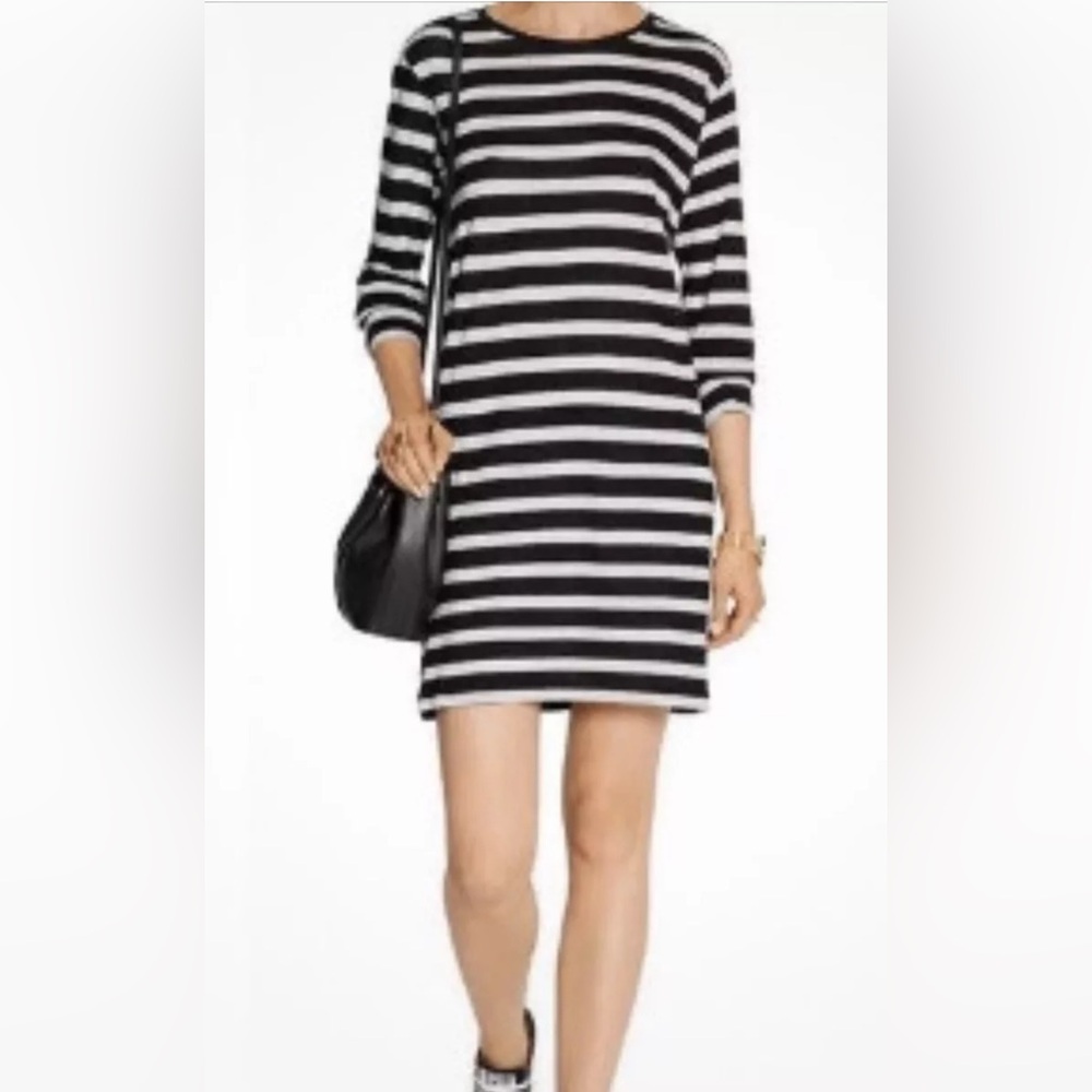 R13 Striped Cotton Cashmere Blend Mini T-Shirt Dress Black/Cream Size Medium